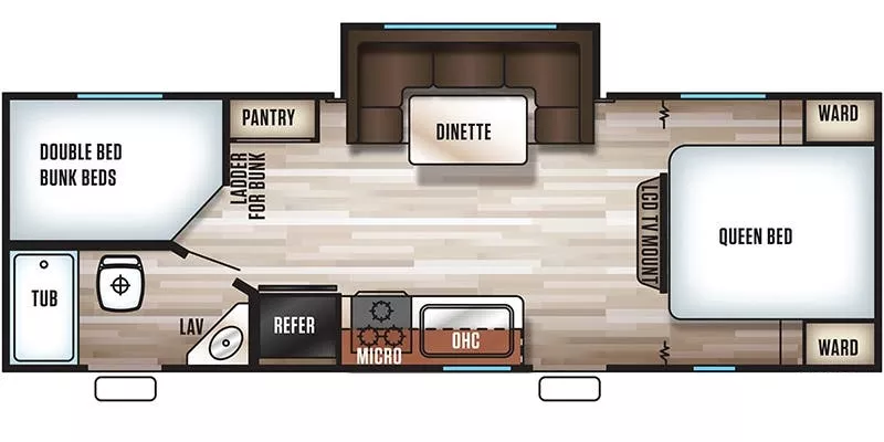 29' 2017 Forest River Cherokee Grey Wolf 23DBH w/Slide - Bunk House Floorplan