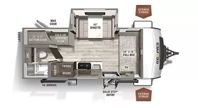 22' 2022 Forest River Rockwood Geo Pro 20BHS w/Slide - Bunk House Floorplan