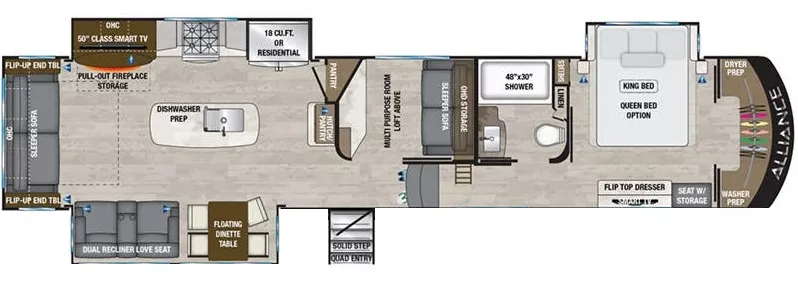 41' 2022 Alliance RV Paradigm 390MP w/3 Slides Floorplan