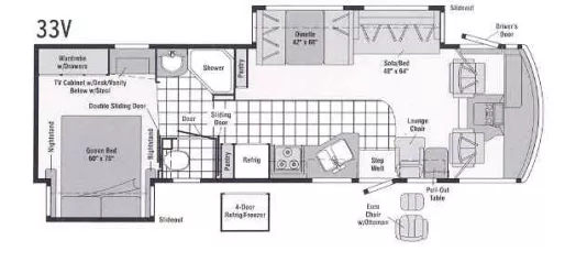 33' 2006 Winnebago Voyage 33V w/2 Slides Floorplan