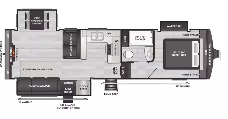 34' 2025 Keystone Arcadia Super Lite 294SLRD w/3 Slides Floorplan