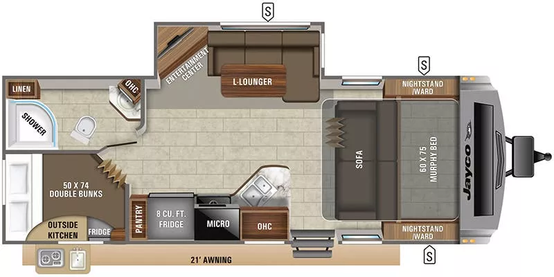29' 2020 Jayco White Hawk 24MBH w/Slide - Bunk House Floorplan