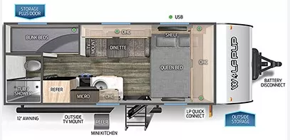 22' 2023 Forest River Cherokee Wolf Pup 16BHS - Bunk House Floorplan