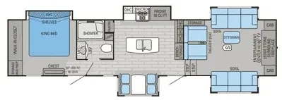 42' 2016 Jayco Pinnacle 38FLSA w/5 Slides Floorplan