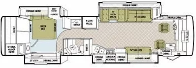 40' 2007 Tiffin Phaeton 40QDH 350hp Caterpillar w/4 Slides Floorplan