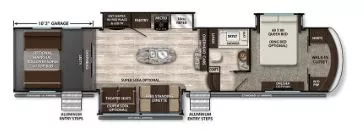 44' 2016 Grand Design Momentum 380TH w/3 Slides & Generator  - Toy Hauler Floorplan