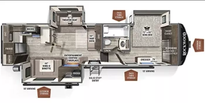 37' 2022 Forest River Rockwood Signature 8291RK w/3 Slides Floorplan