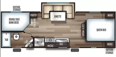 30' 2018 Forest River Cherokee Grey Wolf 23DBH w/Slide - Bunk House Floorplan