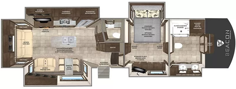 41' 2020 Vanleigh RV Beacon 39GBB w/4 Slides Floorplan