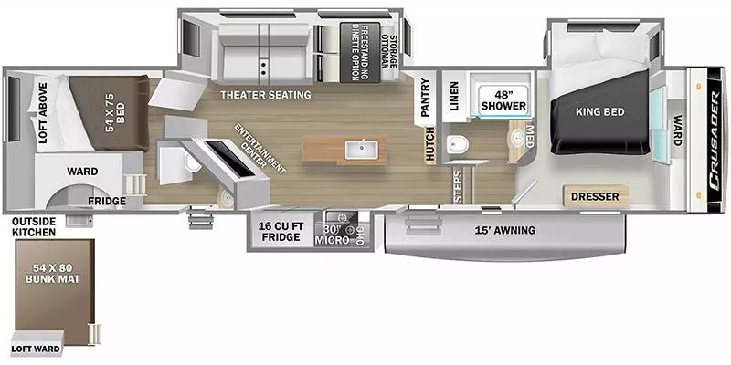 42' 2024 Primetime Crusader 395BHL w/3 Slides - Bunk House Floorplan