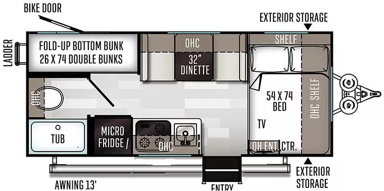 20' 2020 Forest River Flagstaff E Pro 19BH - Bunk House Floorplan