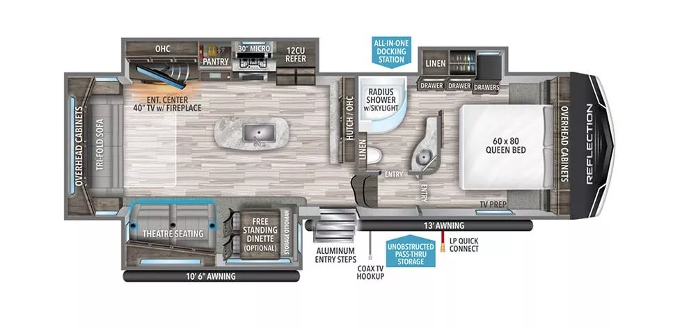 32' 2022 Grand Design Reflection 303RLS w/3 Slides Floorplan