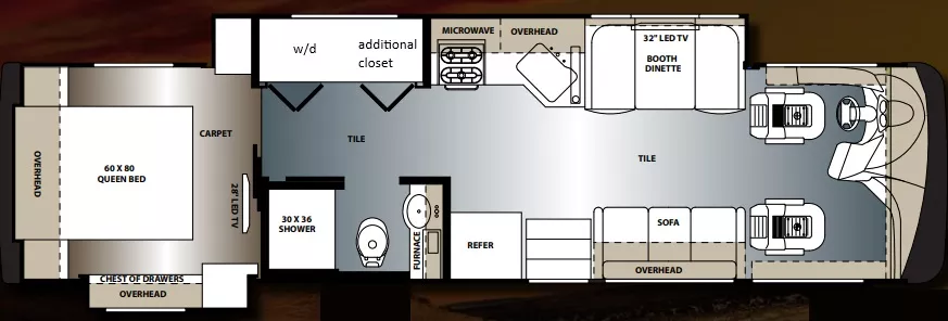 36' 2014 Forest River Legacy 340KP 300hp Cummins w/2 Slides Floorplan