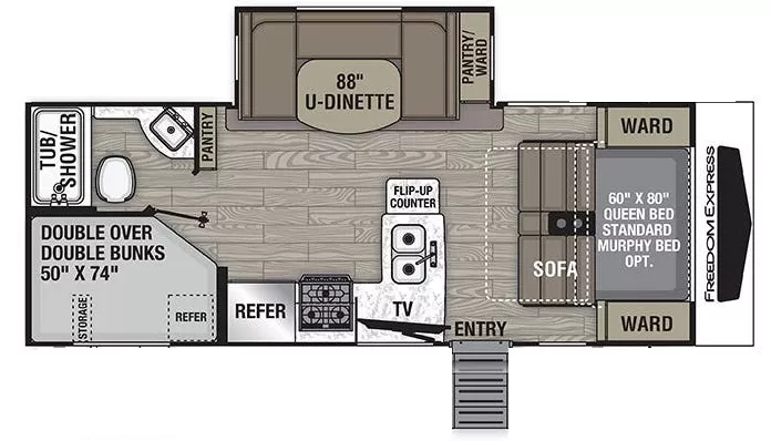 26' 2021 Forest River Freedom Express 238BHS w/Slide - Bunk House Floorplan