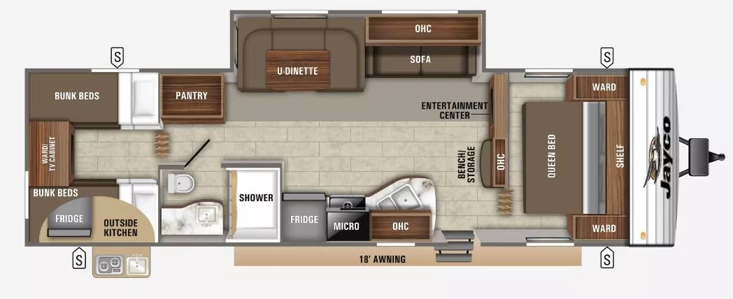 35' 2019 Jayco Jay Flight Slx 294QBS w/Slide - Bunk House Floorplan