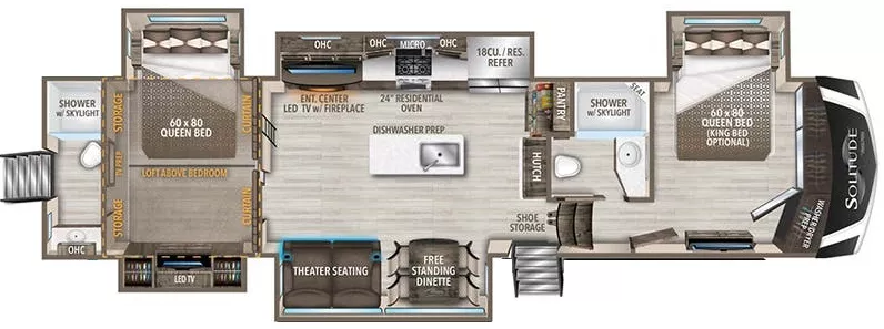 42' 2023 Grand Design Solitude 391DL w/5 Slides Floorplan
