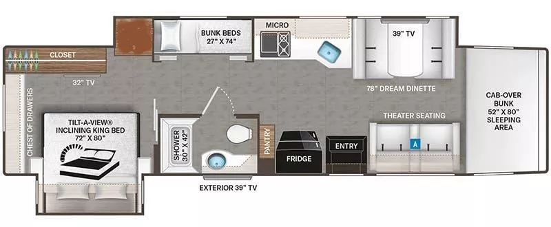 39' 2023 Thor Pasadena 38BX w/2 Slides - Bunk House Floorplan