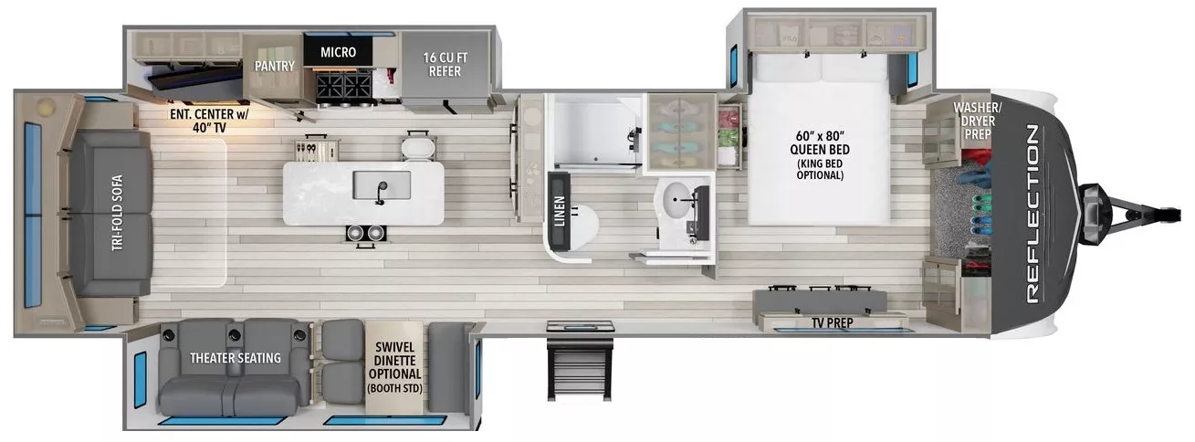 37' 2021 Grand Design Reflection 315RLTS w/3 Slides Floorplan