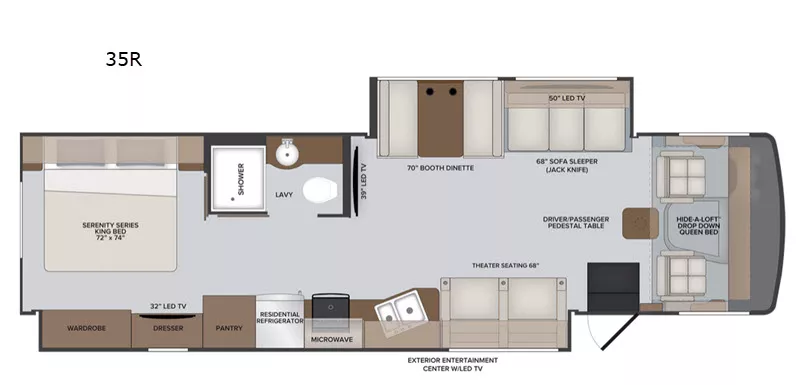 36' 2021 Holiday Rambler Admiral 35R w/3 Slides Floorplan
