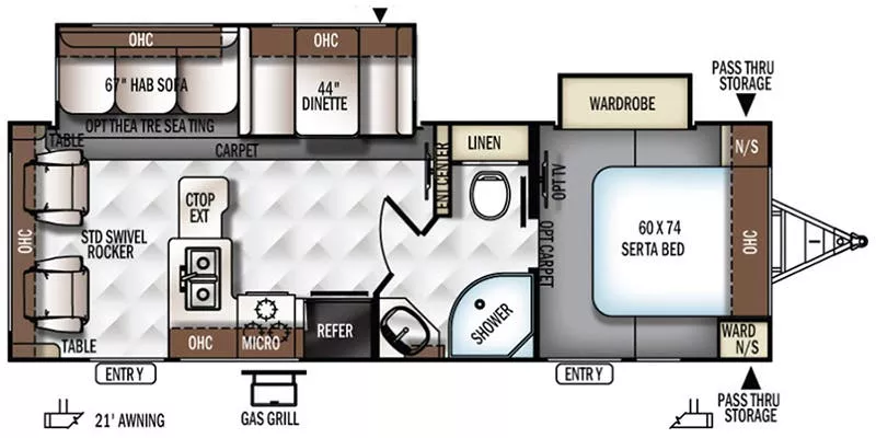 29' 2017 Forest River Rockwood Ultra Lite 2604WS w/2 Slides Floorplan