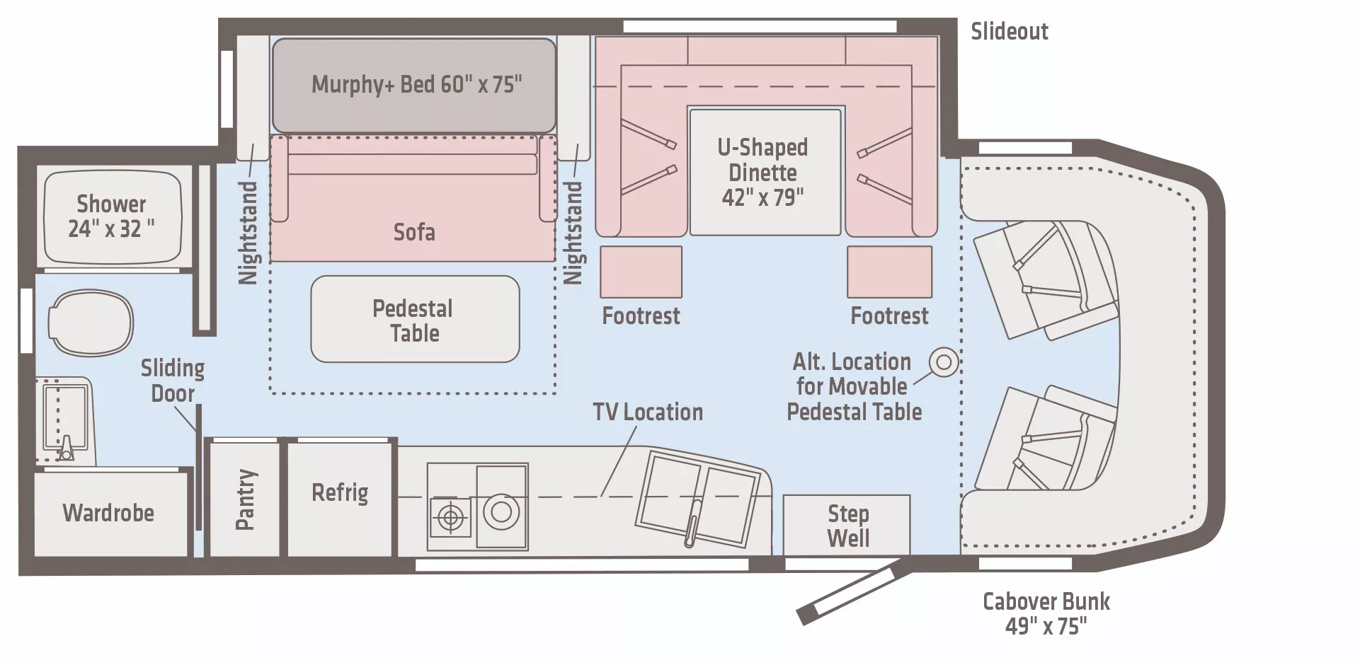 25' 2020 Winnebago View 24D w/Slide Floorplan