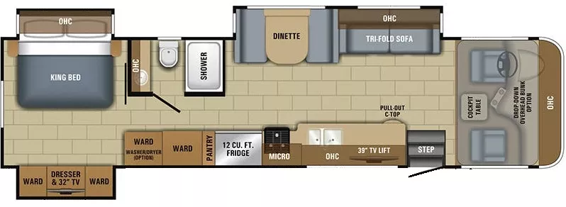 36' 2018 Jayco Precept 35S w/3 Slides Floorplan