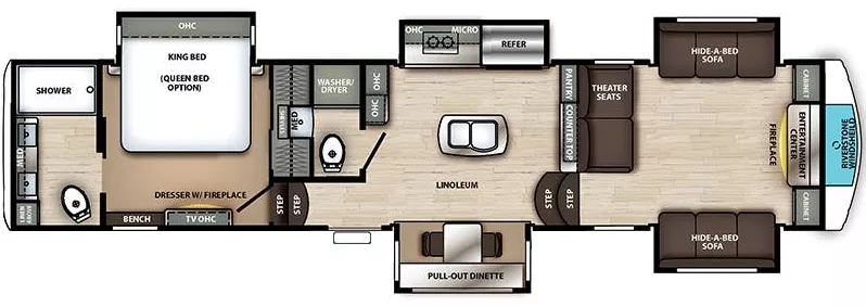 42' 2021 Forest River Riverstone Legacy 39RBFL w/5 Slides Floorplan