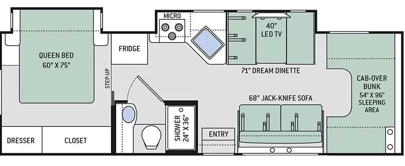 30' 2018 Thor Freedom Elite 29FE w/2 Slides Floorplan