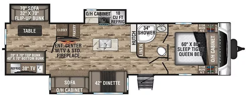 36' 2022 Venture RV Sport Trek 327VIK w/3 Slides - Bunk House Floorplan