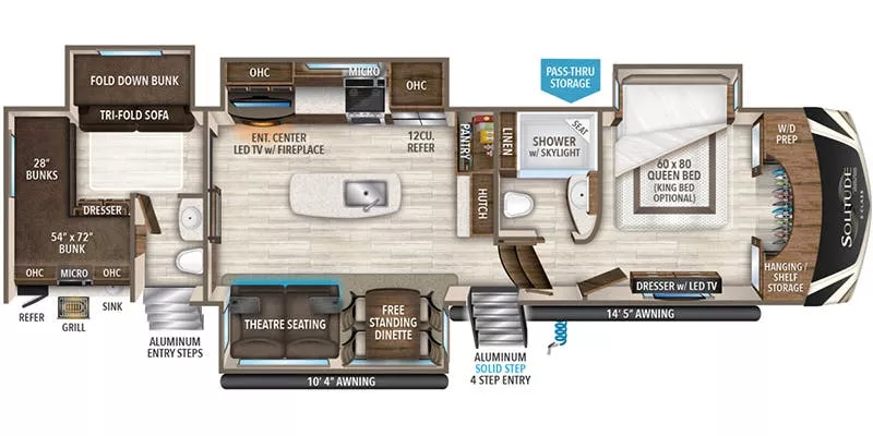 41' 2020 Grand Design Solitude S-Class 3740BH w/4 Slides Floorplan