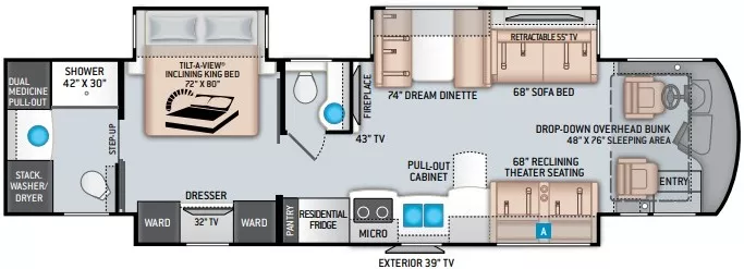 40' 2019 Thor Aria 3901 360hp Cummins w/3 Slides - Bunk House Floorplan