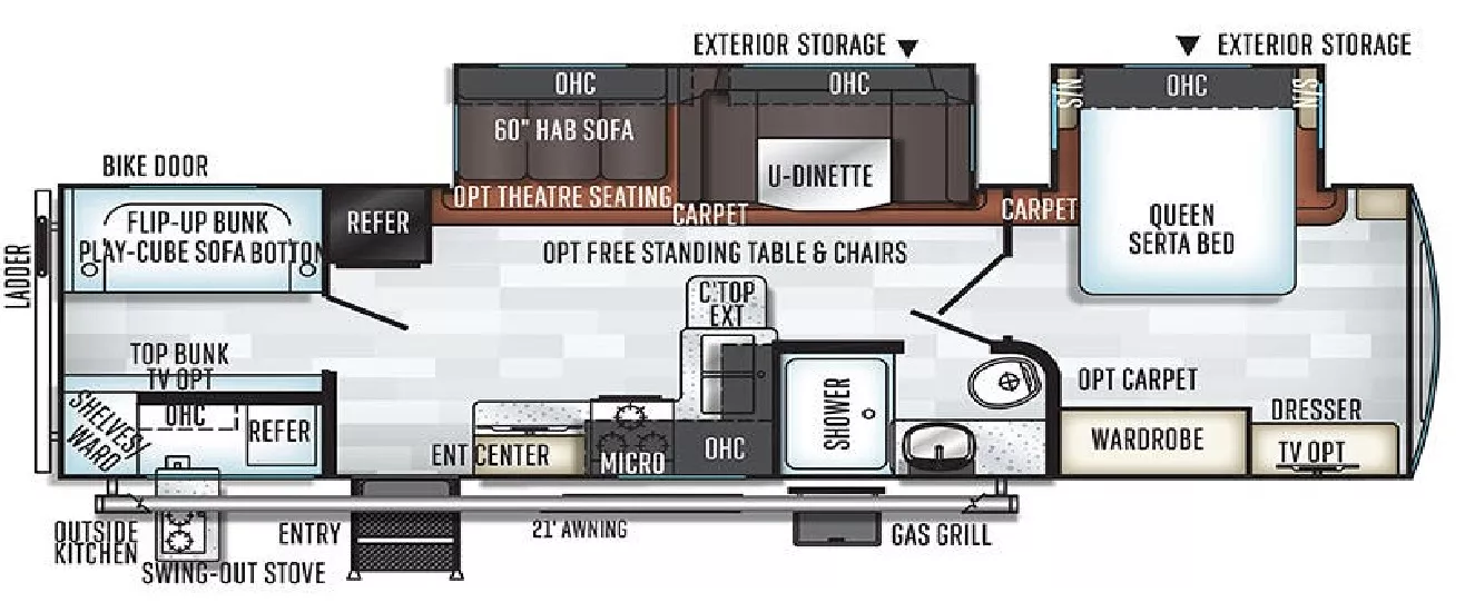 35' 2019 Forest River Flagstaff Super Lite 29BHS w/2 Slides Floorplan