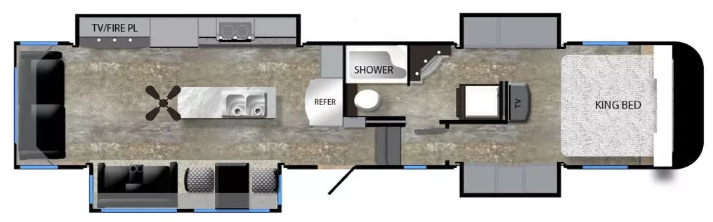 44' 2023 The RV Factory Luxe Elite 42RL w/4 Slides Floorplan