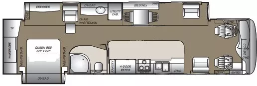 38' 2007 Fleetwood Bounder 38V 300hp Caterpillar w/2 Slides Floorplan