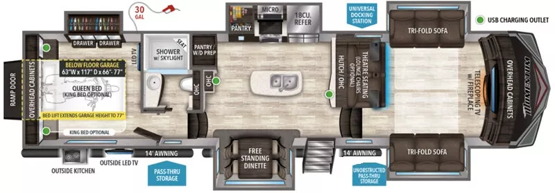 42' 2020 Grand Design Momentum 376TH w/5 Slides & Generator  - Toy Hauler Floorplan