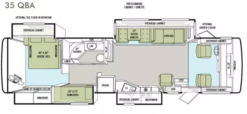 35' 2015 Tiffin Allegro 35QBA w/4 Slides - Bunk House Floorplan