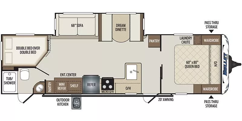 34' 2020 Keystone Bullet Ultra Lite 290BHS w/Slide - Bunk House Floorplan