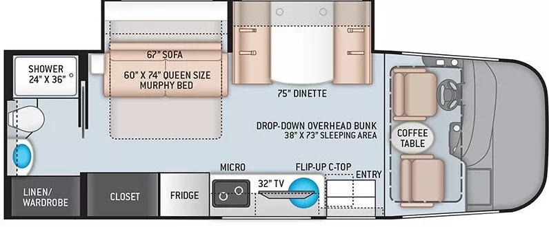 25' 2022 Thor Axis 24.4 w/Slide Floorplan