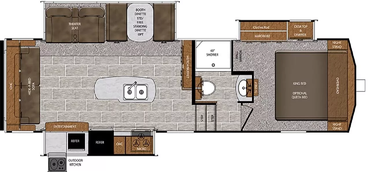 32' 2020 Forest River Wildcat 290RL w/3 Slides Floorplan