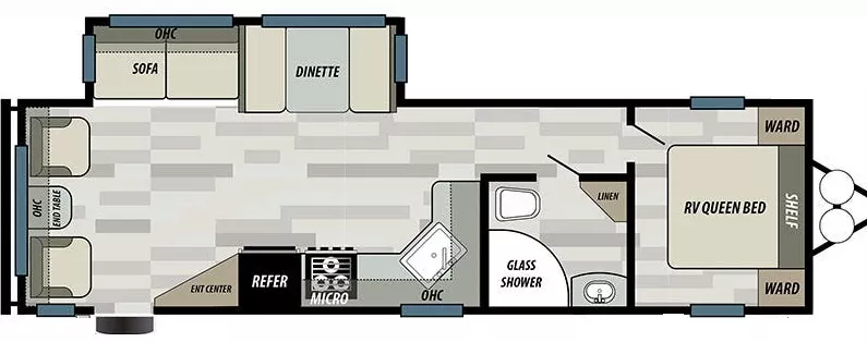 31' 2019 Forest River Wildwood 28RLSS w/Slide Floorplan