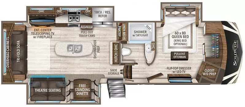 34' 2018 Grand Design Solitude 310GK w/3 Slides Floorplan