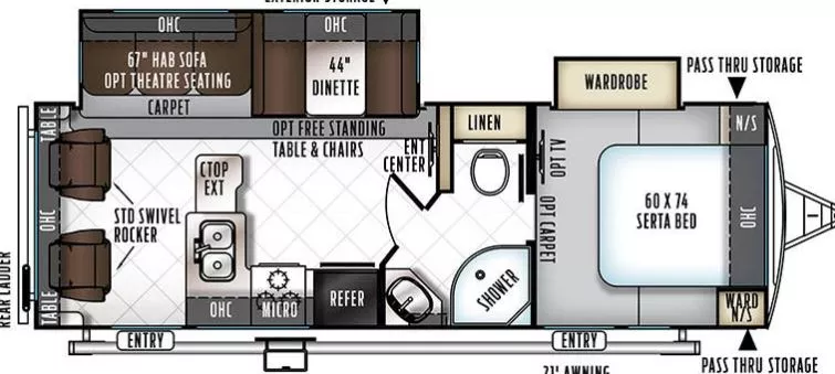 29' 2018 Forest River Ultra Lite 2604WS w/2 Slides Floorplan