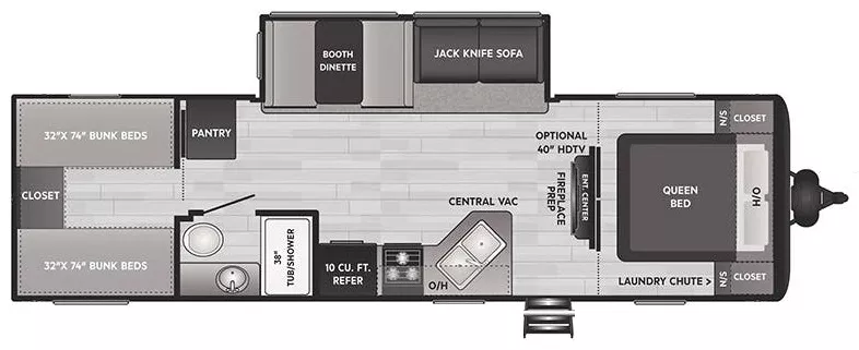 33' 2022 Keystone Hideout 290QB w/Slide - Bunk House Floorplan