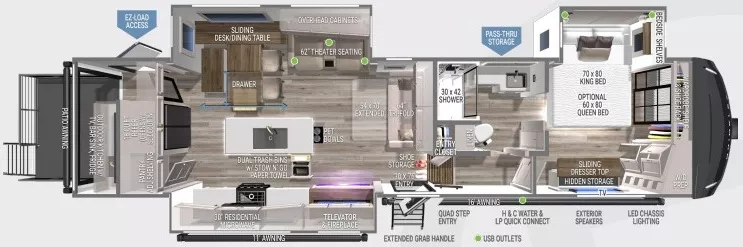 39' 2024 Brinkley Model Z 3400 w/3 Slides Floorplan