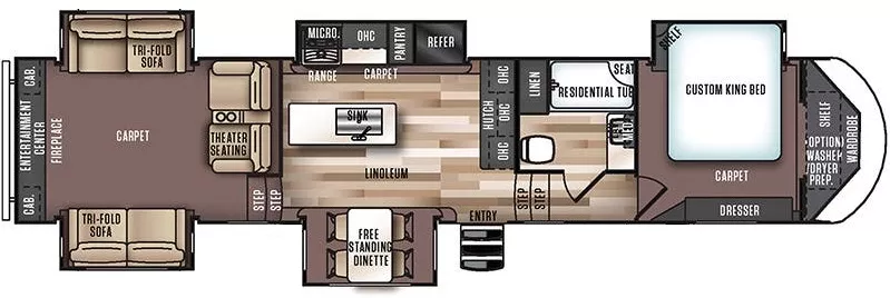 44' 2017 Forest River Wildwood Heritage Glen Lite 372RD w/5 Slides Floorplan