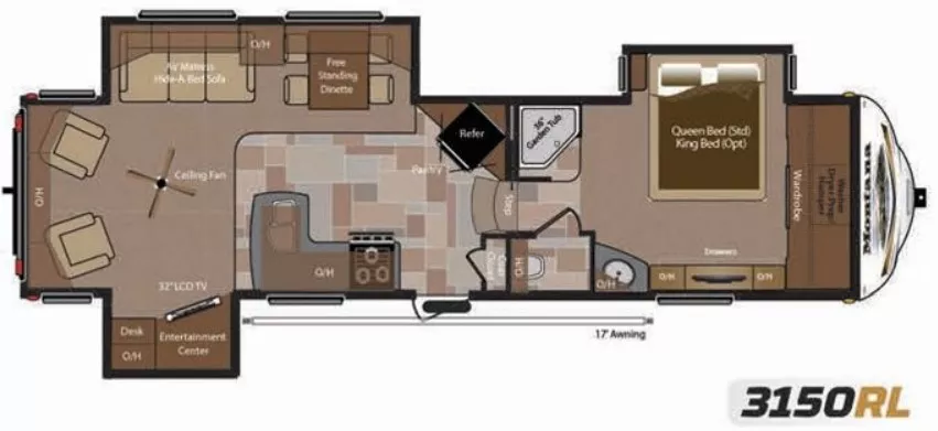 34' 2013 Keystone Montana Paramount 3150RL w/4 Slides Floorplan