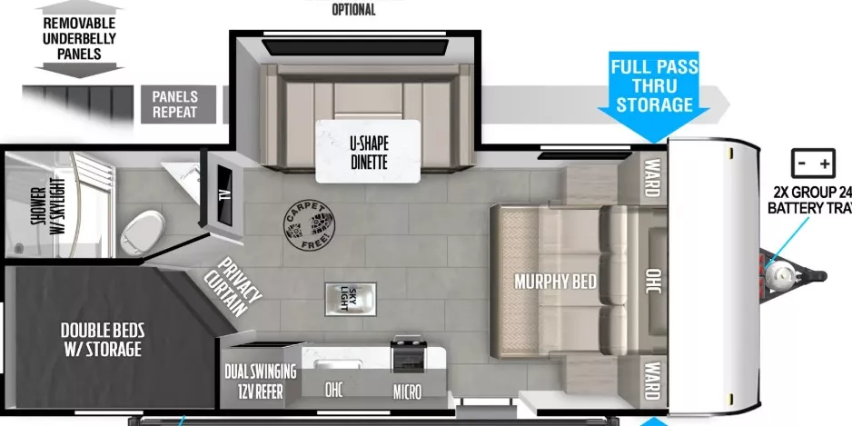 22' 2021 Forest River Wildwood Fsx 178BHSK w/Slide - Bunk House Floorplan