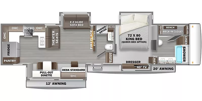 43' 2023 Forest River Riverstone 39RKFB w/4 Slides Floorplan