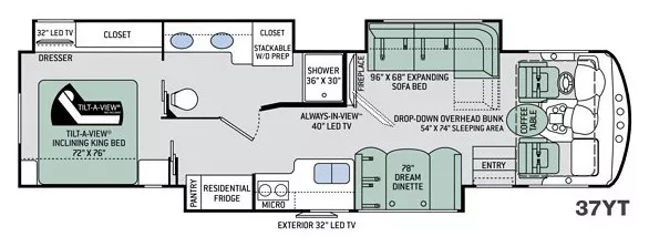38' 2018 Thor Challenger 37YT w/3 Slides Floorplan