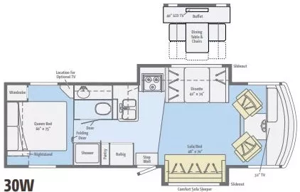 31' 2011 Winnebago Vista 30W w/2 Slides Floorplan